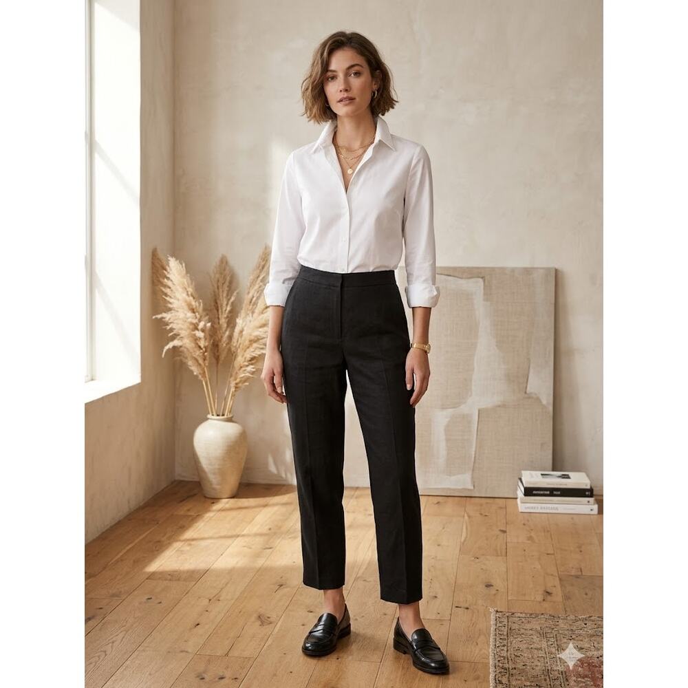 Vintage Career Women's High Waist Elastic casual career tapered Pant Black 16